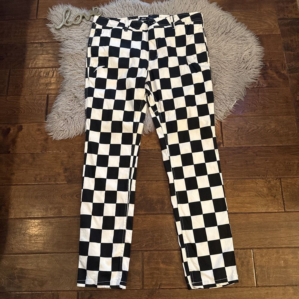 Publish Checkerboard Pants Mens Black White Slim Straight Size 38 X 33